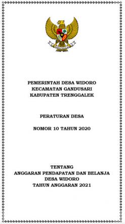 Perdes Nomor 10 Tahun 2020 Tentang Anggaran Pendapatan dan Belanja Desa Widoro TA 2021
